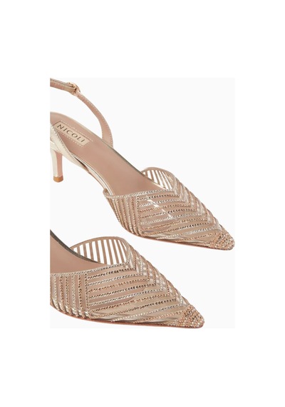 Nicoli Clivia 50 Crystal Slingback Pumps, Gold Pvc-deri, El Işçiliği Lüks Tasarım