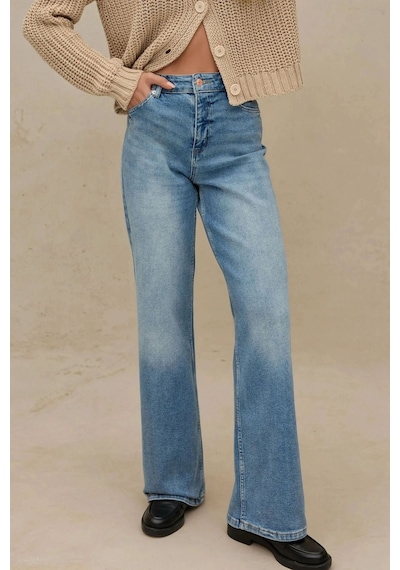 Hiccup Geniş Paça Esnek Kot Pantolon Orta Mavi Denim
