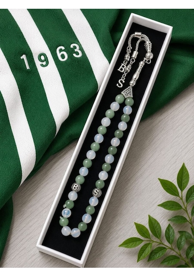 Bursaspor Renklerinde Yeşil Florit Ve Beyaz Akik Taraftar Tesbihi Beyaz - Yeşil