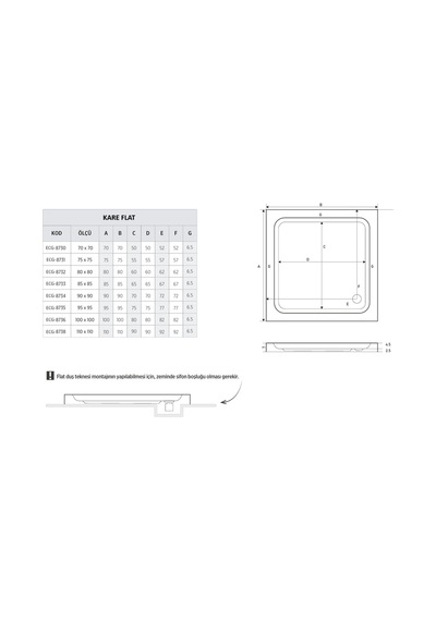 80 X 80 Kare Flat H:7 Duş Teknesi Beyaz