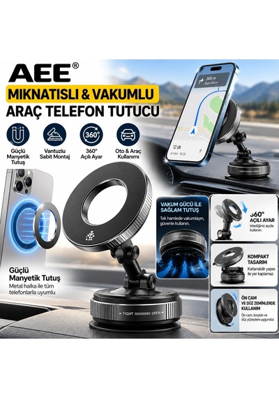 Mıknatıslı Vakumlu Araç Telefon Tutucu K007, 360 Döner Ayarlanabilir Manyetik Telefon Standı, Vantuzlu Torpido Ve Ön Cam Telefon Tutucu 2 Mixed