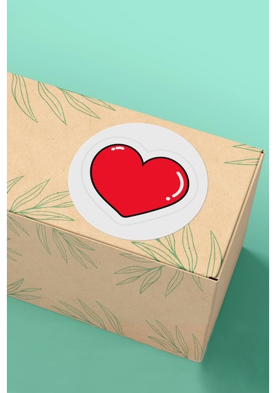 Kırmızı Kalp Desenli Kargo Paketleme Sticker Etiket 3x3cm St2102 Çok Renkli