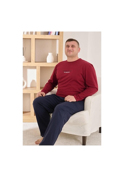 Pijamoni Erkek Battal Bisiklet Yaka Penye Uzun Kol Pijama Takımı 6700/8 - 1 Adet Bordo