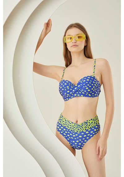 Loya Kadın Sarı Lacivert Puantiyeli Straplez Tek Üst Bikini Lacivert - Sarı
