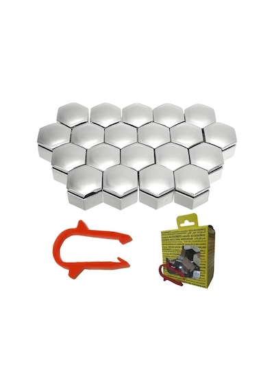 M19 Bijon Kapağı Seti 19x27mm Krom Universal 13450276 1008036 20 Adet + Sökme Aparatı Tüm Suv Araçlara Uyumlu