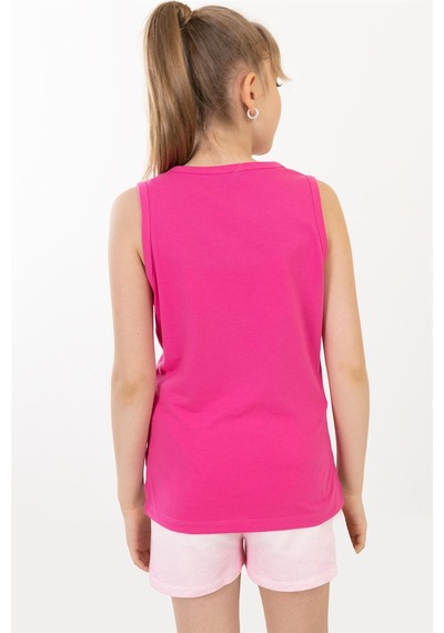 Brz Kids Baskılı Yırtmaçlı Kız Çocuk Sıfır Kol T-shirt-fuşya Fuşya