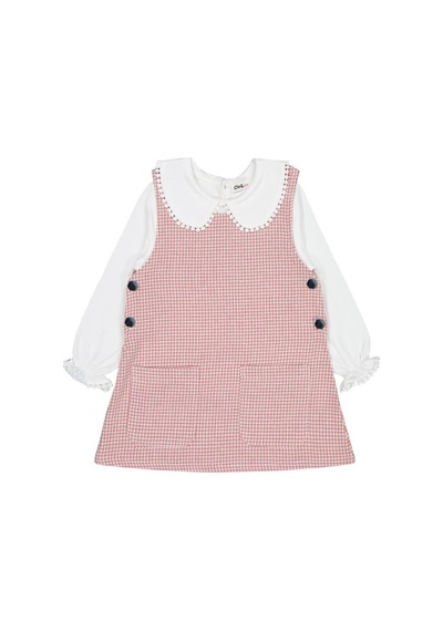 Civil Girls Yakası Pomponlu 2-5 Yaş Elbise Pembe