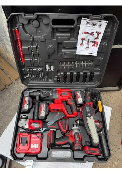 Tr Kimmer Plus 21v Li-ıon 5'li Akülü Makine Seti Devir Ayarlı Taşlama, Somun Sıkma, Darbeli Matkap Ve Kırıcı