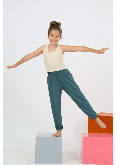 Akbeniz Kız Çocuk Sıfır Kol Ten Rengi Penye Pijama Takım 20433 Bej Melanj