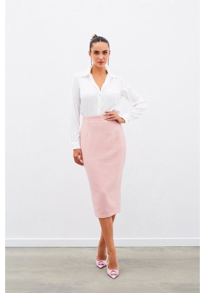 Sateen Midi Boy Tüvit Etek - Pudra-135029 Pudra
