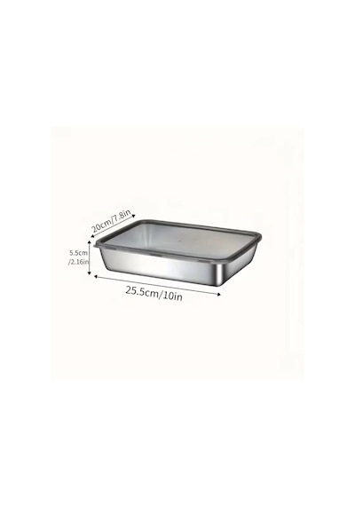 Çok Amaçlı Paslanmaz Çelik Fırın Ve Saklama Kabı 25x20x5 Cm Gümüş