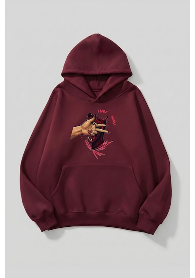 Uyguntarz Unisex Yumuşak Dokulu Hav Hav Baskılı Tasarım Oversize 3 İplik Hoodie Sweatshirt Bordo Uyguntarz Unisex Yumuşak Dokulu Hav Hav Baskılı Tasarım Oversize 3 İplik Hoodie Sweatshirt Bordo