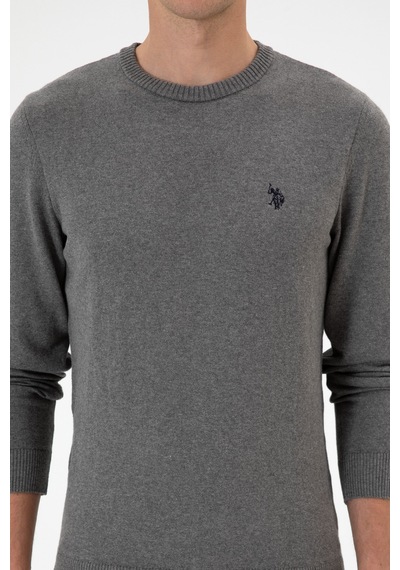 U.S. Polo Assn. Erkek Slim Fit Bisiklet Yaka Gri Melanj Basic Kazak 50313713-VR086