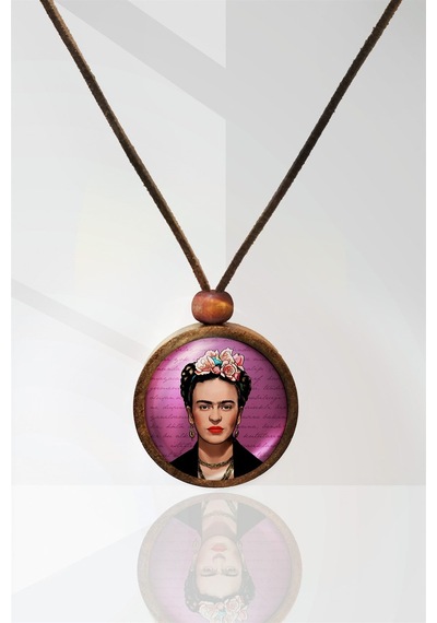 Frida Kahlo Ahşap Kolye N11.14826 Kahverengi