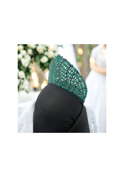 Kristal Taşlı Gelin,kına,nişan,söz,after,bride,party Taç 2 Yeşil - 707821387 Yeşil