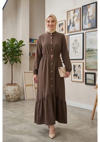 Hb Harma Time Butik Kadın Beli Kemerli Düğme Detaylı Kahverengi Çilek Kumaş Elbise Kahverengi Kahverengi Hb Harma Time Butik Kadın Beli Kemerli Düğme Detaylı Kahverengi Çilek Kumaş Elbise Kahverengi Kahverengi