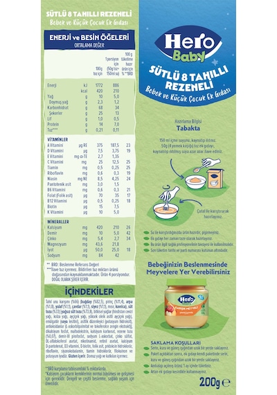 Hero Baby Sütlü 8 Tahıllı Rezeneli 200g X4