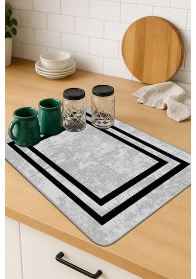 Gri Çerçeveli Microfiber Bulaşık Kurutma Kurulama Matı Mm018