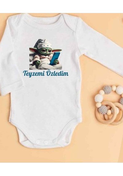 Lupi İsimli Zıbın Yazılı Bebek Zıbın Bej Melanj-buz Mavi Beyaz
