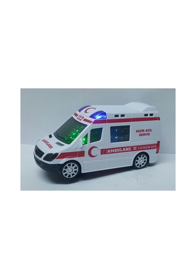3d Işıklı Müzikli Kendi Kendine Gezen 112 Yazılı Oyuncak Ambulans 17 Cm. Kırmızı