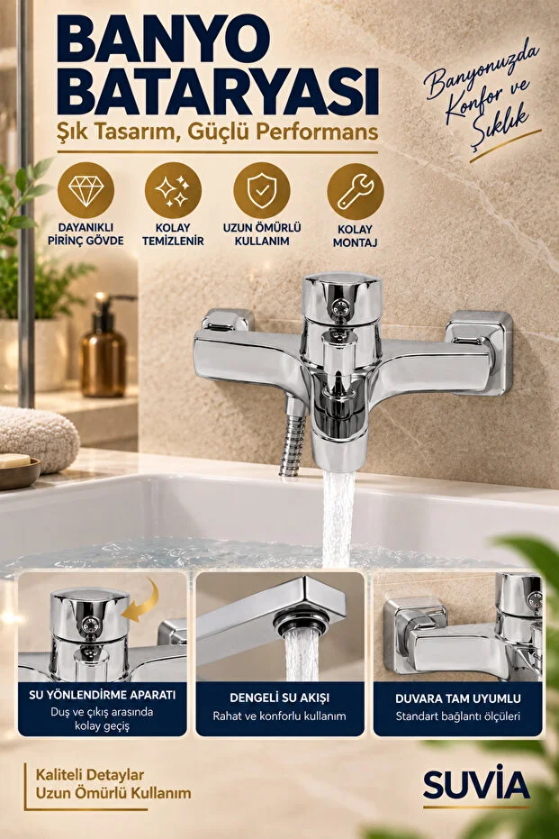 Banyo Batarya Seti 4 Lü Mutfak Lavabo Bataryası Banyo Bataryası Yağmurlama Duş Seti Krom
