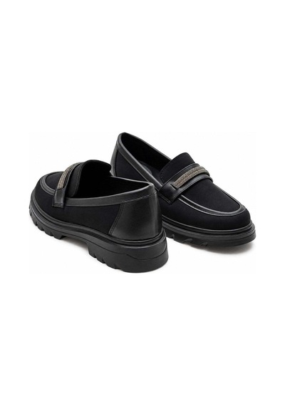 Modafocus Metal Şerit Detaylı Süet Ortopedik Loafer - Siyah Siyah