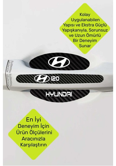 Dekoratif Hyundai İ20 Karbon Kapı Kolu Koruma Seti Şık Beyaz Yazılı 8 Parça Koruyucu Folyo