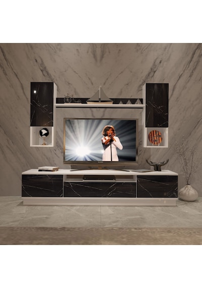 Decoraktiv Trio 5das Mdf Tv Ünitesi Tv Sehpası Beyaz - Siyah Mermer