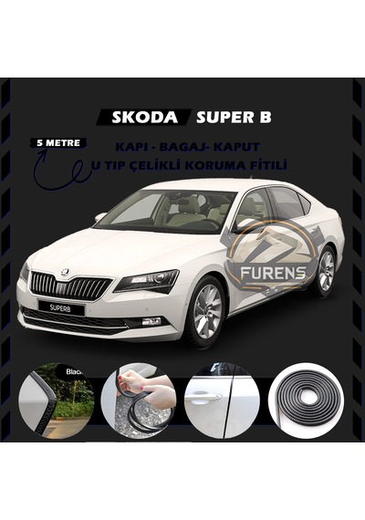 Skoda Superb Oto Araç Kapı Koruma Fitili 5 Metre Parlak Siyah Renk