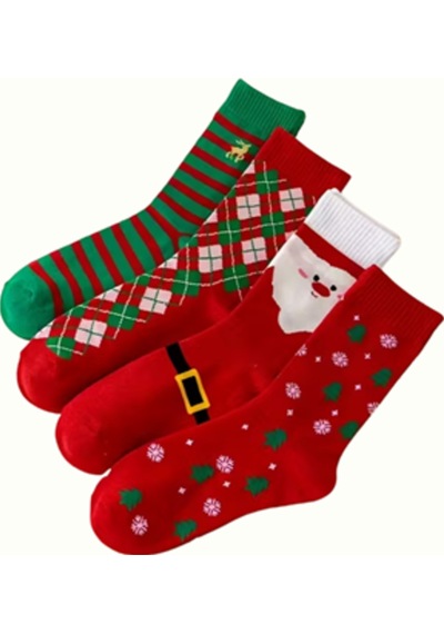 Unisex Noel Çorabı Noel Baba, Geyik Veya Kar Adamı Desenli Orta Bilek Çorap 1 Çift Rastgele Mo