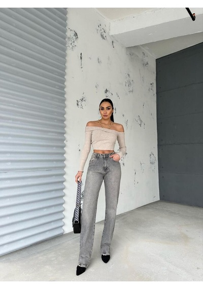 Straıght Boru Paça Grey Jean Gri