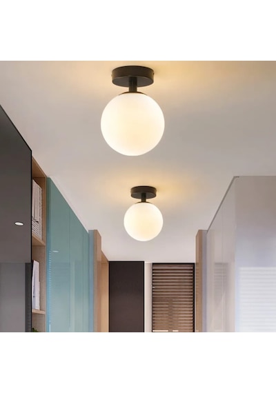 Mylights Avize Retro Tekli Plofonyer Avize E27 Duylu Opla Camlı Siyah