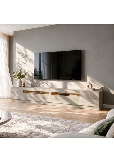 T008 Arya Işıklı Tv Sehpası Set - Traverten Traverten