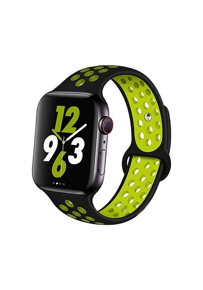 Forzacase Apple Uyumlu  Watch Ultra 49mm İçin Delikli Sportif Silikon Kordon Kayış - Fc009 Siyah-yeşil
