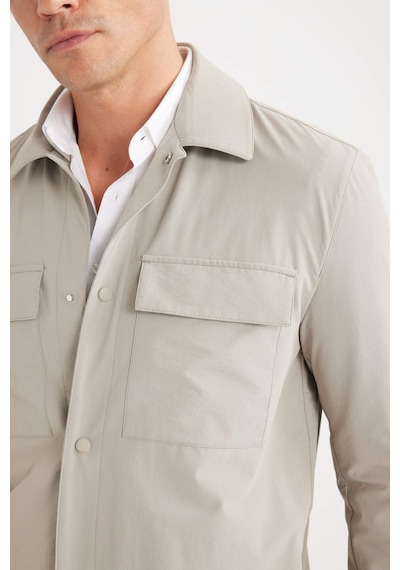 Defacto Regular Fit Polo Yaka Çıtçıt Kapamalı Cepli Teknik Gömlek Ceket B7396AX25SP Gri