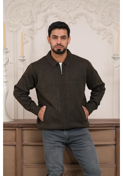 Woolen World Polo Yaka Fermuar Kapamalı Klasik Kesim Astarlı Çelik Örgü Hırka Kahverengi Woolen World Polo Yaka Fermuar Kapamalı Klasik Kesim Astarlı Çelik Örgü Hırka Kahverengi