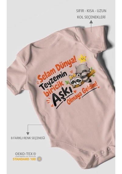 Morivokids Teyzeye Özel Kısa Kollu Bebek Body %100 Pamuk Zbn189-kk Pastel Pembe