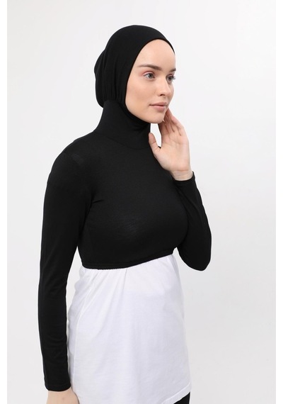 Altobeh Uzun Kollu Boyunluklu Boneli Yarım Body Siyah Çok Renkli