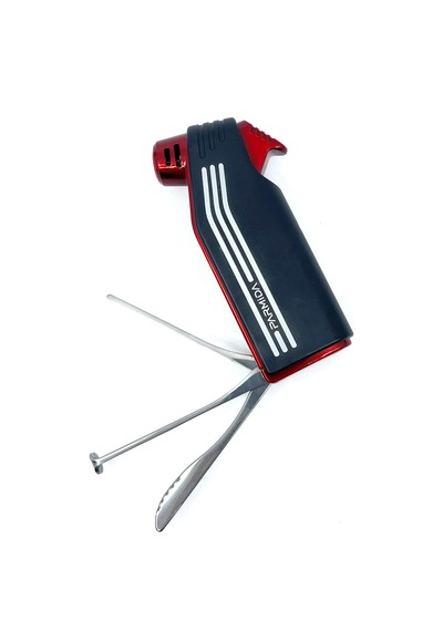 Parmida Tek Torch Jet Alev Pipo Çakmağı Dahili Pipo Kaşığı - Kırmızı/siyah