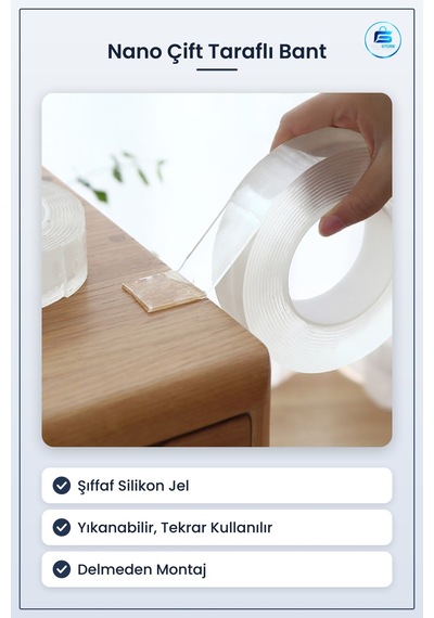 Çift Taraflı Nano Bant Kuvvetli Silikon Jel Yapıştırıcı Yıkanabil