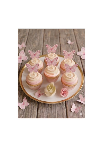 Pembe Kelebek Konsept 12 Li Cupcake Kürdan Süsü 12li Pipet Seti Pembe