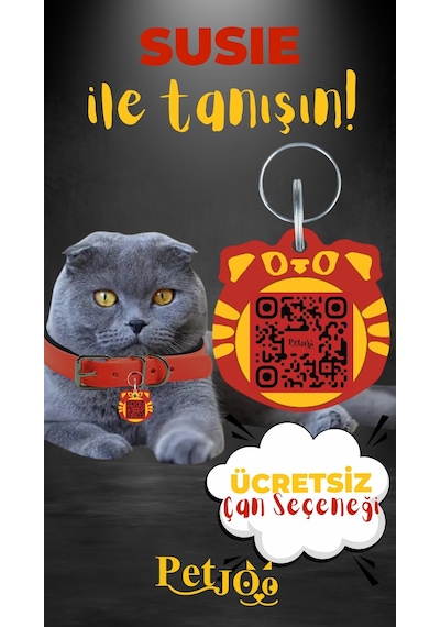 Petjoo 3.Susie Sarı-Kırmızı Qr'lı Kedi Künyesi