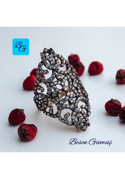 Lale Motifli Mekik Yüzük Gümüş - Rose Gold