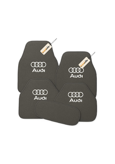 Audi Logolu 5 Parça Gri Oto Halı Paspas Seti - Şık Ve Kaymaz Tabanlı Araç İçi Zemin Koruma