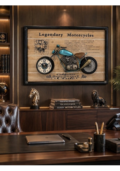 Ev Ofis Hediyesi Dekoratif Motosiklet Duvar Saati 3d Kabartmalı Modern Metal Tablo Saat 60x40 Cm Biblo