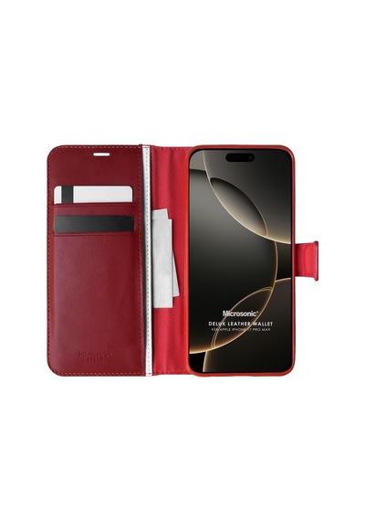 Microsonic Apple iPhone Uyumlu 17 Pro Max Kılıf Delux Leather Wallet Kırmızı -
