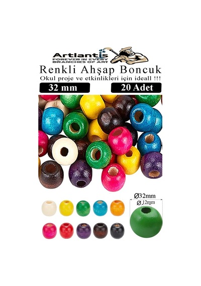 Renkli Ahşap Boncuk 32mm 20 Li 1 Paket Renkli Ahşap Boyalı Yuvarlak Doğal Boncuklar Saç Takı Tasarım Ektinlik Kreş Okul