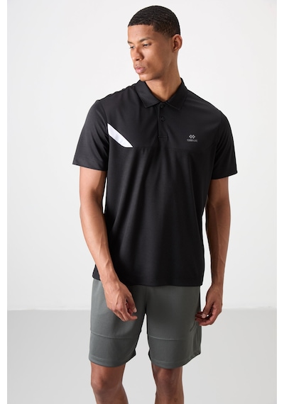 Tommy Life Siyah Polyester Nefes Alan Dokulu İnce Esnek Standart Fit Polo Yaka Erkek Performans T-shirt - 8840 Siyah