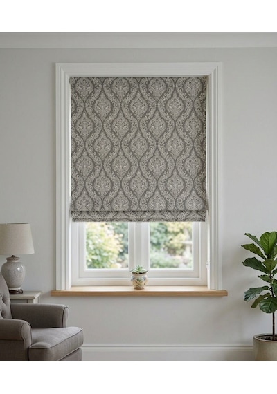 Damask Katlamalı Perde Gri
