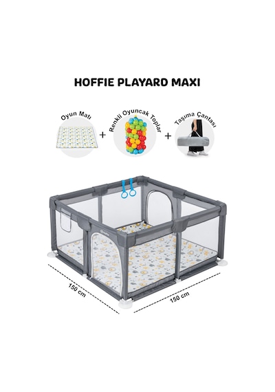 Playard Maxi Güvenli Bebek Ve Çocuk Oyun Alanı Oyun Parkı 150x150cm Oyun Matı Ve Topları Gri